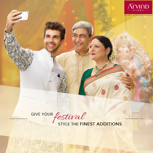 Ganesh festival is the time of celebration, bliss, and togetherness. Experience all of these moments to the fullest with fashion that rightly suits the festive essence. 

Set your fashion tone with The Arvind Store. 
Click Here:  http://bit.ly/TAS_Locator