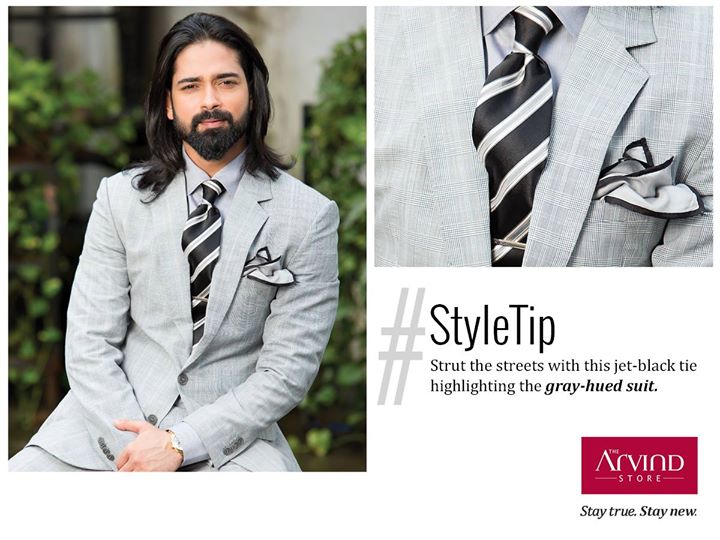 Don’t just cruise the road, own it. Accentuate your dashing gray suit with this classy black-jet tie. #StayTrueStayNew