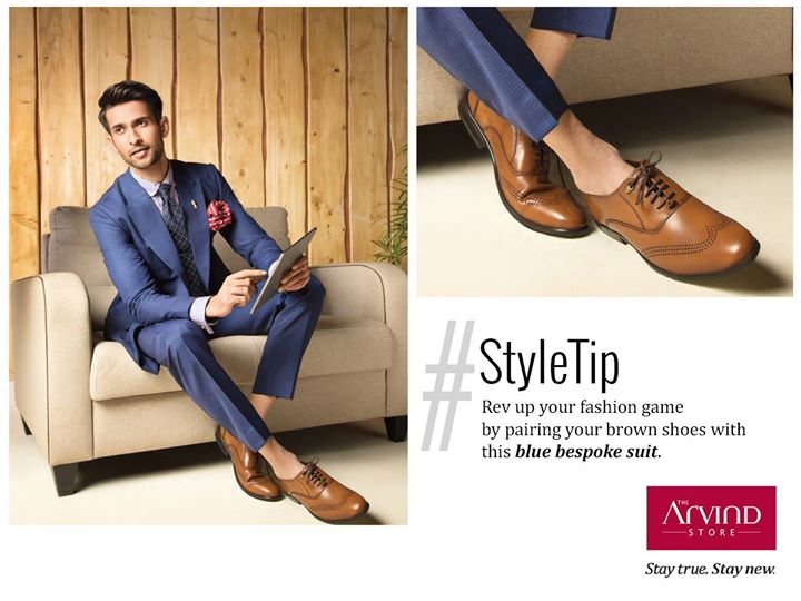 For a new tale in fashion, pair this classy duo of brown shoes with this elegant blue suit.
#StayTrueStayNew