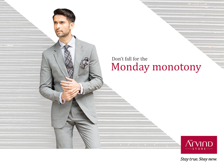 Do away with your routine look! This grey suit is a classy way to start your week.
#MondayBlues #StayTrueStayNew 
Visit: bit.ly/TAS_Locator
