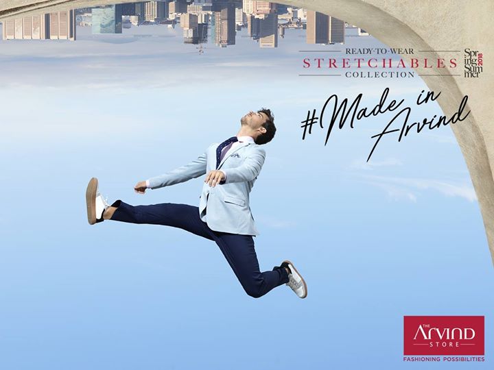 Turn your work wear regime upside down with the most comfortable Arvind knit blazer! Get the ensemble that includes a stretch oxford shirt and stretch chinos. Try our various Ready-To-Wear choices from our #SpringSummer #StretchablesCollection #MadeInArvind #readytowear