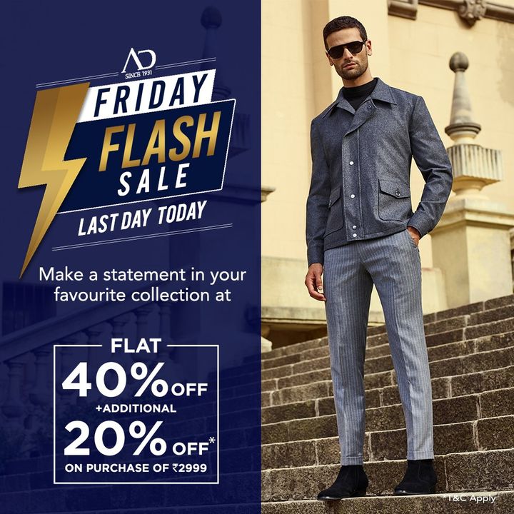 Hurry up and Grab AD collection at FLAT 40% OFF + additional 20% OFF* on purchase of Rs.2999. 

Shop now at arvind.nnnow.com
.
.
.
#ADfashion #ArvindFashion #TheArvindStore #FridayFlashsale #FridaySale #2021sale #discounts #Menswear #MensFashion #Fashion #style #comfortable #classicmenswear #texturedfabrics #firstimpressions #dressforsuccess #StayStylish