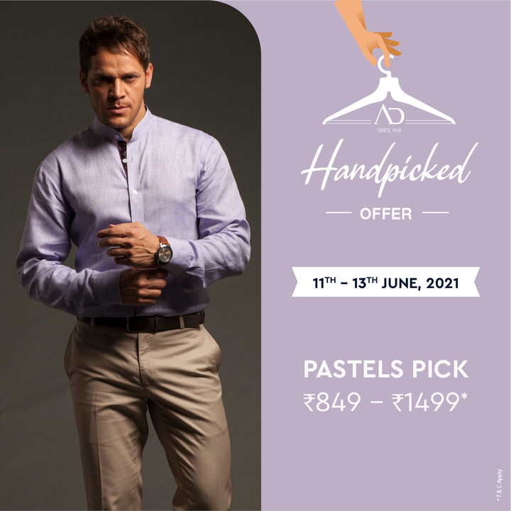Unveiling our handpicked pastel collection from AD at a truly handpicked offer, only from 11th to 13th June 2021! 
Shop now at arvind.nnnow.com

#Arvind #ADbyArvind #Menswear 
#YayFriday #Fashion #Style 
#StyleUpNow #Dapper #FashioningPossibilities