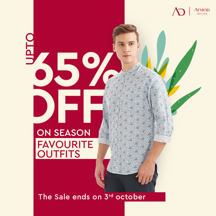 Beginning the month with a fresh & blockbuster offer.

Get up-to 65% OFF on your favourite outfits. Happy shopping to you!

Shop now: https://bit.ly/3usSBgx

#Arvind #FashioningPossibilities #ADbyArvind #ArvindMensWear #FridayFlashSale #Sale #ReadyToWear #Menswear #StayStylish #OfferAlert #LoveForShopping #HappyShopping