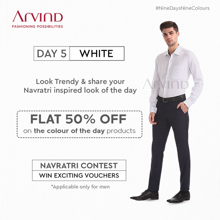 Here's a chance to make the Monday exciting!
Look trendy in white & share your picture to win gift vouchers.

Calling all the men to participate and win.
Share your Navratri inspired look in White!
Rules to participate:*
Like the post of the day
Share the post of the day in your story
Tag 2 friends in Comment Section to participate in this contest
Share your Navratri Ready image
*T&C Apply
Shop Now: https://bit.ly/3oOJOok

#Arvind #FashioningPossibilities #LandOfFestivals #FestiveReady #AnOdeToCelebrations #FestiveLook #FestiveLookBook #ArvindLookBook #EthnicWears #TraditionalOutfits #Menswear #ClassicCollection #ContestAlert #NavratriContest #9Days9Colours #TrendyInWhite