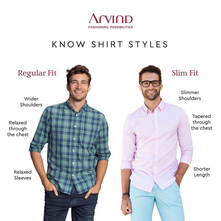 Gone are the times when men had only a single fit option in shirts. Among others the common pick of regular and slim fit shirts are always in vogue. The fit and cuts are the main characteristics that set them apart. Here's a quick guide on how to distinguish between them. 
.
.
.
.
.
.
.
.
.
.
.
.
.
#Arvind #FashioningPossibilities #MensWear
#fashionformen #mensfashion #fashion #menswear #menstyle #mensstyle #menwithstyle #menfashion #mensweardaily #style #styleformen #mensfashionpost #fashionblogger #menwithclass #mensclothing #dapper #menwithstreetstyle #m#instafashion #mensfashionreview #malefashion #ootd #menstyleguide #gentleman #fashionista  #menslook #fashionmen