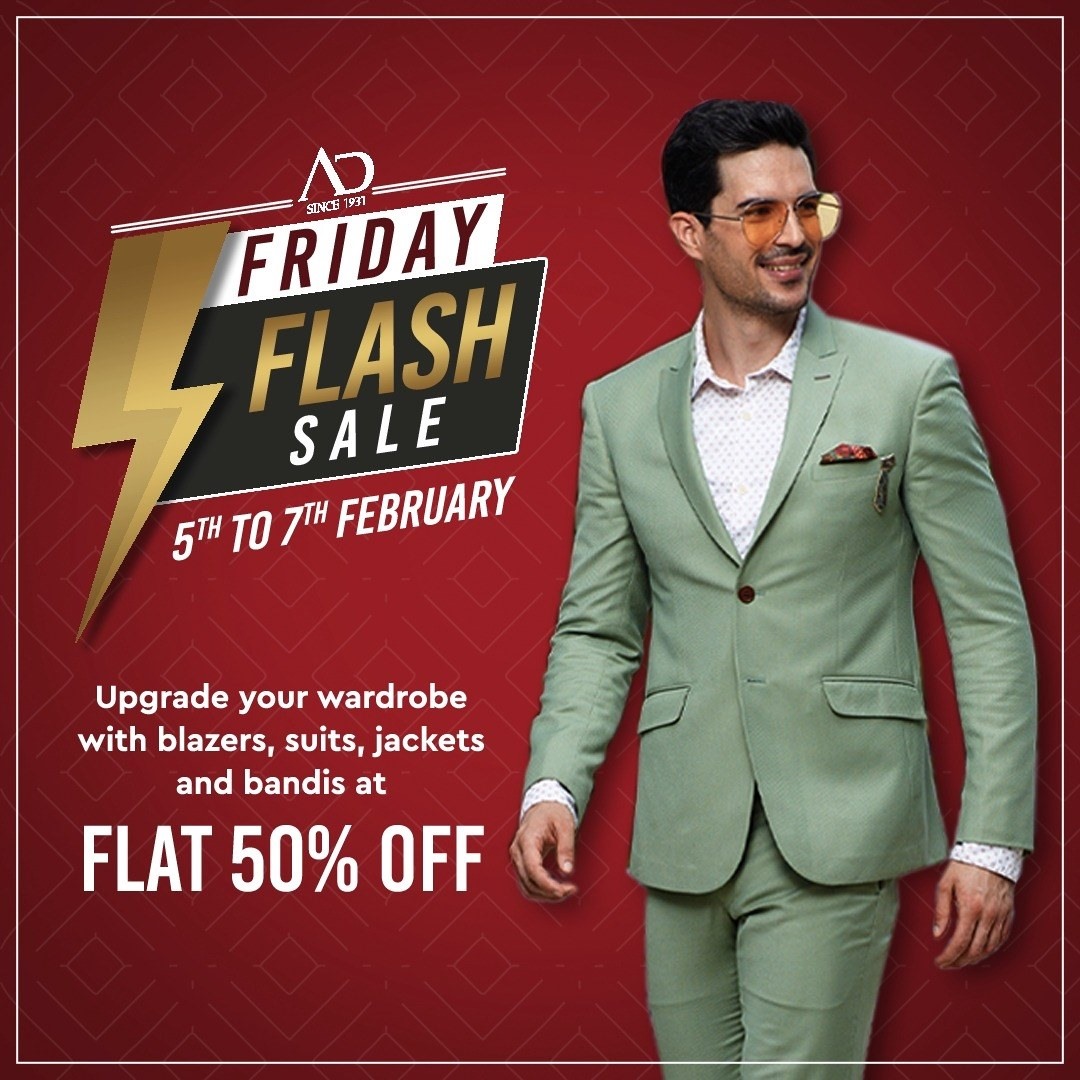 AD Friday Flash Sale is live now! Enjoy the best offers and get FLAT 50% OFF on blazers, suits, jackets and bandis. Sale starts on 5th - 7th February. 

Shop now at arvind.nnnow.com
.
.
.
#ADfashion #ArvindFashion #TheArvindStore #FridayFlashsale #FridaySale #2021sale #discounts #Menswear #MensFashion #Fashion #style #comfortable #classicmenswear #texturedfabrics #firstimpressions #dressforsuccess #StayStylish