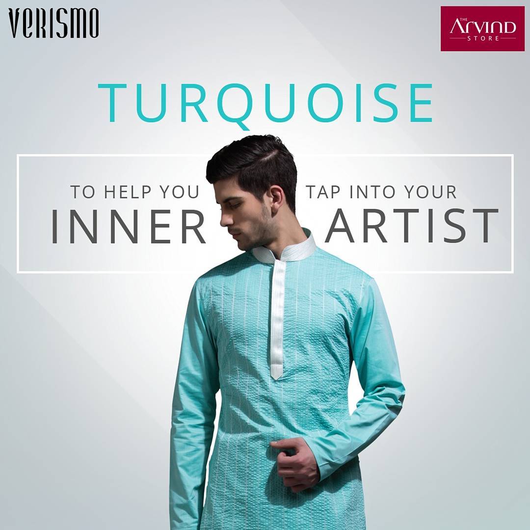 Bring out your artistic side by flaunting a  trendy kurta in Turquoise . #UncoverChange #turquoise #mensstyle #mensstyleguide #mensfashion #fashiongram #TheArvindStore