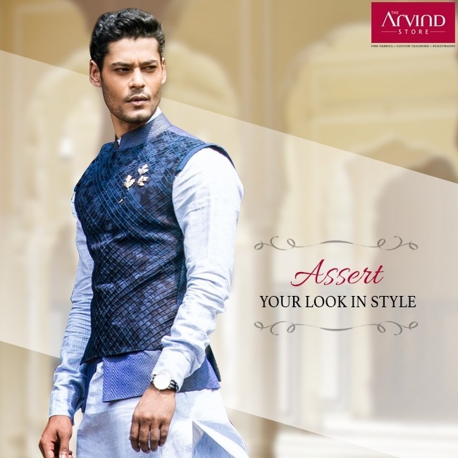 This blue waistcoat exhibits class, turning your basic attire into a true style statement. Mix this with a pair of beige pants to complete your fine look.

#StyleWedsTradition #Weddingcollection #Arvindstore #Menswear #Mensfashion #Fashionformen