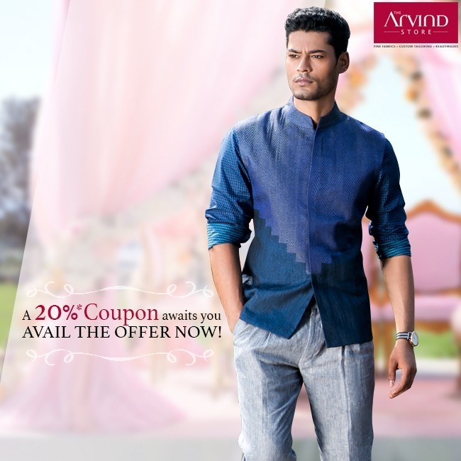 Reward yourself with a 20% coupon on exclusive collection from The Arvind Store 
#StyleWedsTradition #Weddingcollection #Arvindstore #Menswear #Mensfashion #Fashionformen
