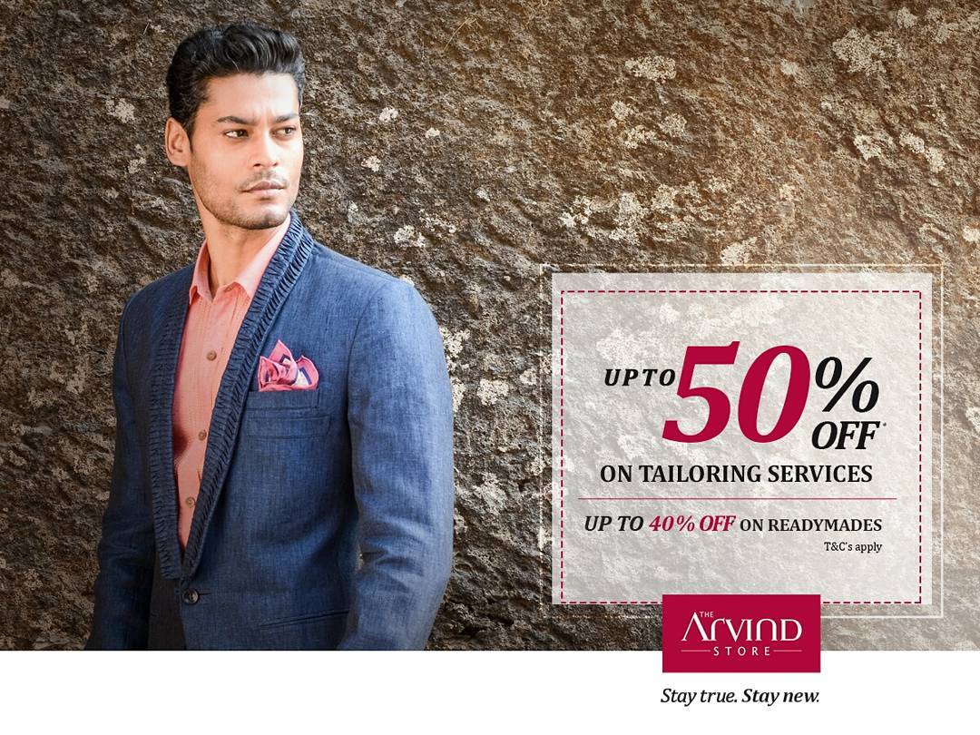 Now save big on your favourite apparels and custom tailoring. Rush in today at your nearest The Arvind Store.For T&C's check bio.

#offer #TASoffer #TheArvindStore  #grabtheoffernow #StayTrueStayNew