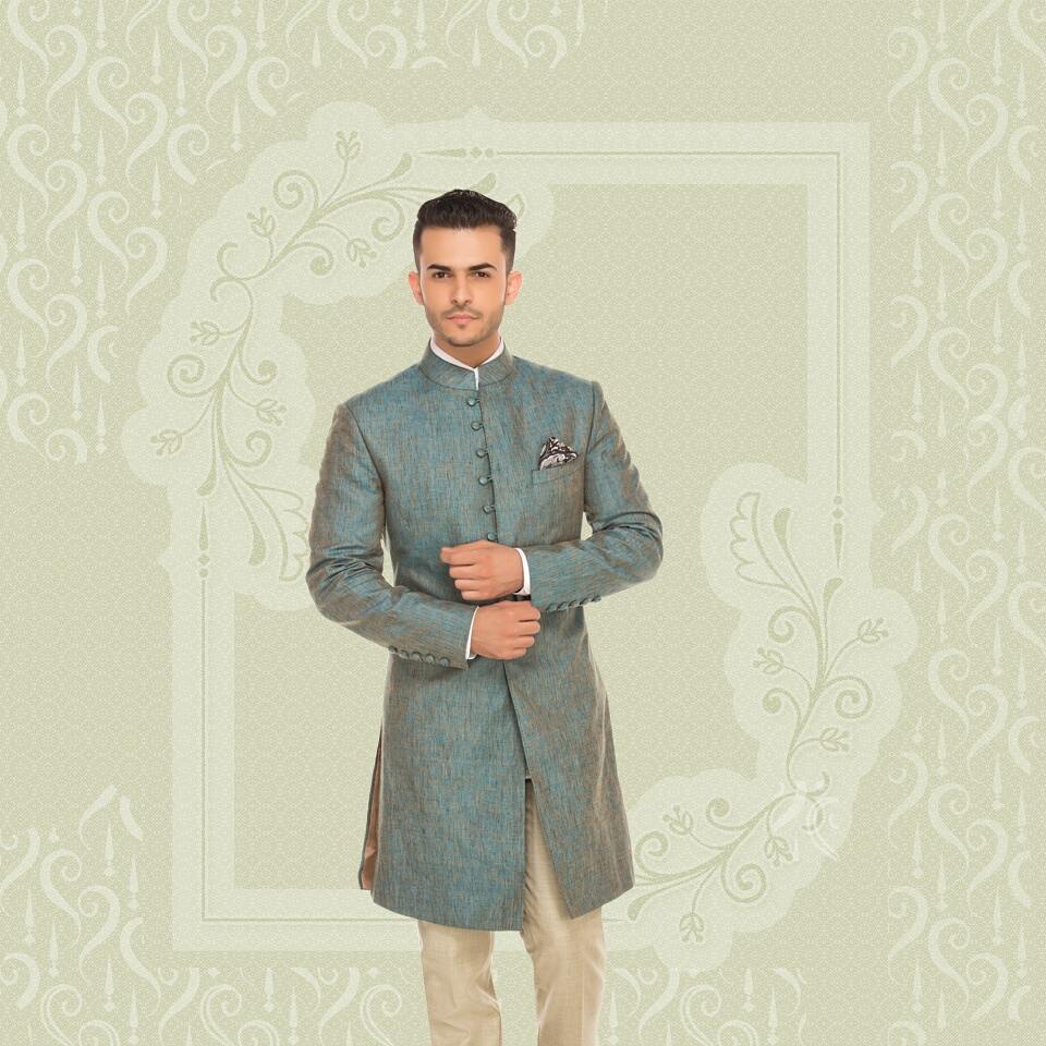 A majestic outfit and a royal color! This pure linen Achkan, crafted from the finest quality material will be a conversation piece, for sure.

#TheArivndStore #StayTrueStayNew #FashionForMen #Ethnicwear #meninfashion