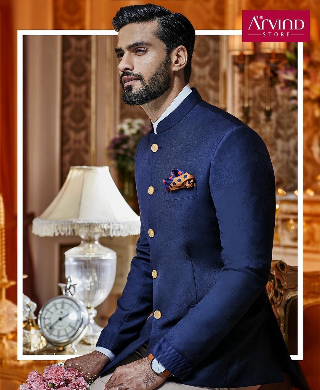 Blue Bandhgala Sherwani Suit With Churidar – Bollywood Wardrobe