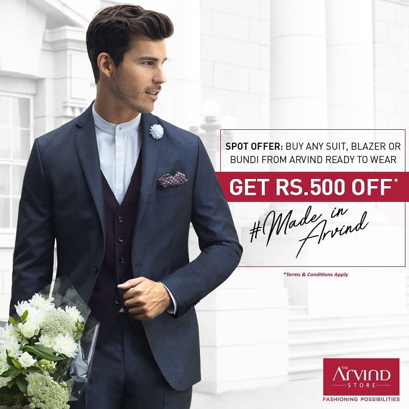 Stylish options ranging from a Suit, blazer or Bundi with an attractive offer! Buy from our latest #ReadyToWear #SpringSummer collection and get 500 off. T&C Apply. Visit our nearest store today. Link in Bio. 
#Offers #SpringSummer2018 #MensClothing #Blazers #Suits