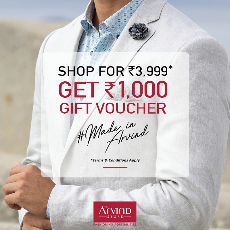 Summer time styles are up for grabs, what are you waiting for? Shop from our #ReadyToWear collection worth Rs. 3999 and get a gift voucher worth Rs. 1000. Redeem the offer now. Link in bio.
#MadeInArvind #Deals #Offers #Vouchers