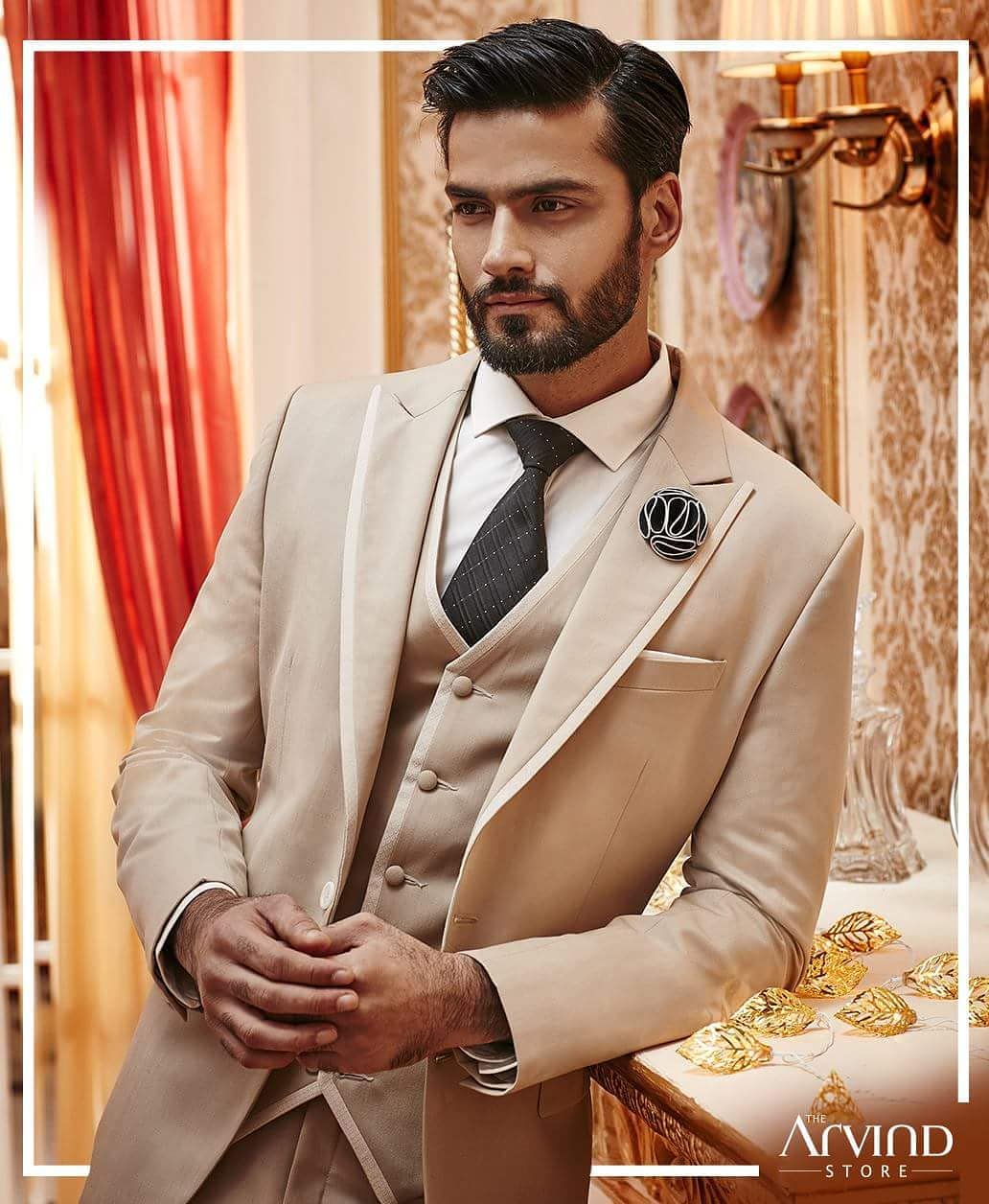 Looking for something that lights up your look at a friend's wedding? 
Get this classy premium poly wool 3 piece lapel suit at you nearest Arvind store: link in bio