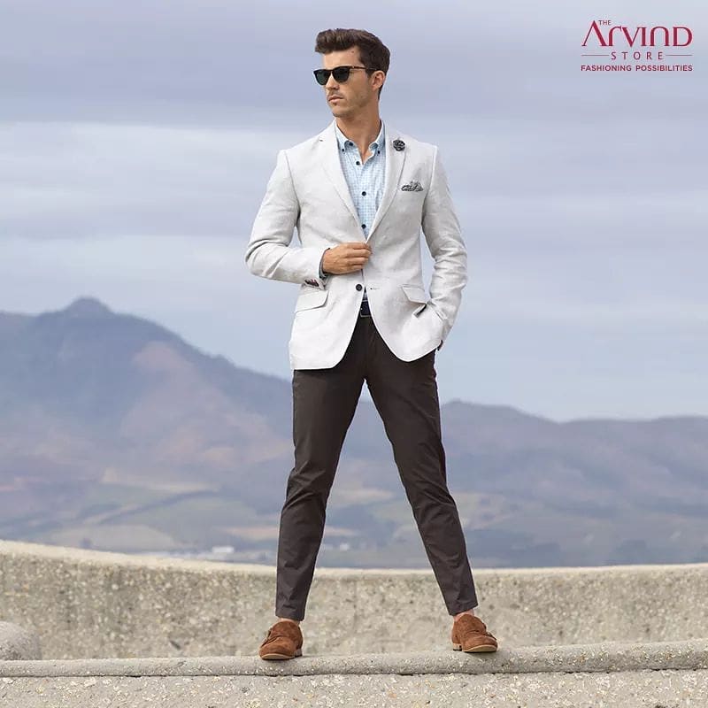 Dominate your next appearance with this impeccable combination of a casual linen blazer and a comfortable Tencel shirt. 
Find your best fit #ReadyToWear from the nearest Arvind Store today: link in bio