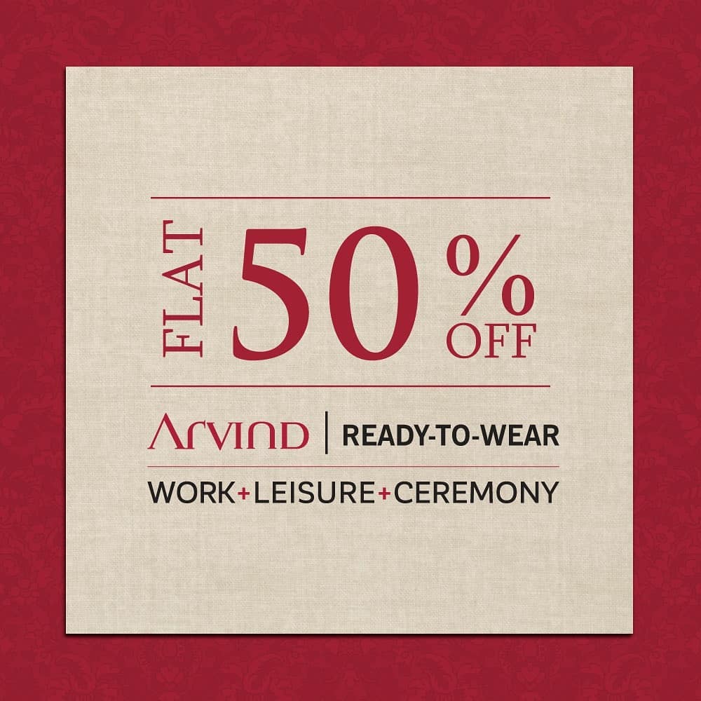 Mark your calendars, clear your appointments, because this weekend you can get a flat 50% off on our exclusive range of Ready To Wear. Just walk into an Arvind Store near you to avail this discount. .
.
.
.
.
.
.
.
.
.
. #fashioningpossibilities #madetofit#madetowear #tailormade #fashionclothes#menswear #mensfashion #mensstyle#mensoutfit #fashionformen #suitup#suited #suitstyle #tailoredsuit #finefabric #thearvindstore