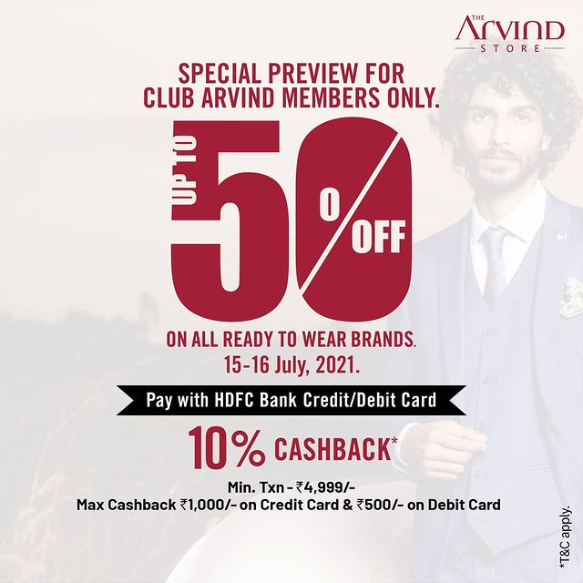 A special preview for a special few!
If you are a Club Arvind member, hop over to #TheArvindStore for a special preview of our sale. Enjoy up to 50% off* on all ready to wear brands. 

#Arvind #ReadyToWear #Menswear #OfferAlert #Sale #Style #StyleUpNow
#Dapper #FashioningPossibilities