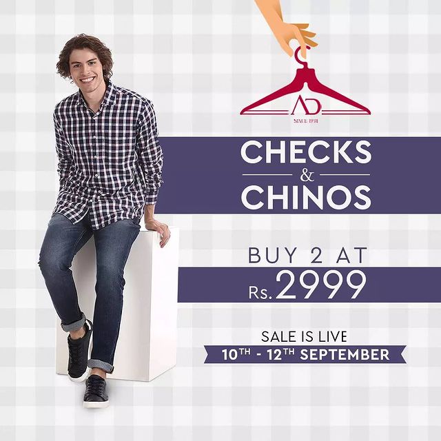 Bookmark the casual look with our stylish range of checks and chinos!

Shop from the AD handpicked collection. Buy 2 at just Rs. 2999/- from our entire range of checks and chinos

Shop Now Link In Bio.

#ChecksNChinos #Salefie #Salesational #ADHandpicked #FashioningPossibilities #ReadyToWear #Menswear #StayStylish #OfferAlert