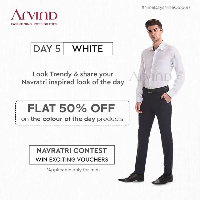 Here's a chance to make the Monday exciting!
Look trendy in white & share your picture to win gift vouchers.

Calling all the men to participate and win.
Share your Navratri inspired look in White!
Rules to participate:*
Like the post of the day
Share the post of the day in your story
Tag 2 friends in Comment Section to participate in this contest
Share your Navratri Ready image
*T&C Apply
Shop Now: Link in Bio

#Arvind #FashioningPossibilities #LandOfFestivals #FestiveReady #AnOdeToCelebrations #FestiveLook #FestiveLookBook #ArvindLookBook #EthnicWears #TraditionalOutfits #Menswear #ClassicCollection #ContestAlert #NavratriContest #9Days9Colours #TrendyInWhite