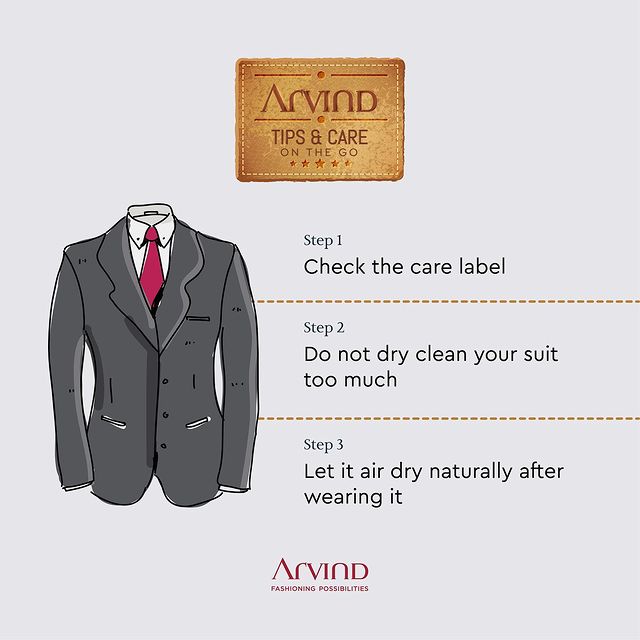Different suits are made with different fabrics and techniques, so recommended cleaning methods will vary. You can find out the ideal cleaning method for your suit jacket by checking the care label. Not to worry, when you know how to take care of your suit properly, you can not only keep it looking clean but you can extend its wearability for a long time.
.
.
.
.
.
.
.
.
.
.
.
.
.
#Arvind #FashioningPossibilities #MensWear
#fashionformen #mensfashion #fashion #menswear #menstyle #weddingsuitcare #menwithstyle #menfashion #mensweardaily #weddingwear #styleformen #mensfashionpost #fashionblogger #menwithclass #mensclothing #dapper #menwithstreetstyle #m#instafashion #mensfashionreview #malefashion #ootd #menstyleguide #gentleman #fashionista  #washcare #suitwashguide