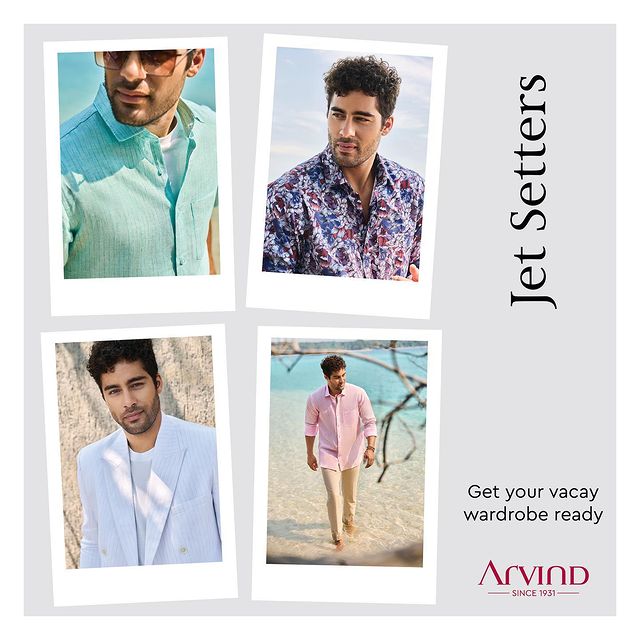 Pack your bags and embark on a stylish adventure with our vacation-ready wardrobe. 🧳🛫⛱️🏝️🗺️
From beachside lounging to city explorations, we've got your travel style covered. Upgrade your vacation game with Arvind's fashion-forward pieces and make a statement wherever you go. 

And hey, don’t forget to tag us in your jet-setting looks! 💯
.
.
.
.
.
.
.
.
.
.
.
.
#Arvind #FashioningPossibilities #MensWear #MensTailoring #ClassicStyle #TailoredElegance #MensFashion #DapperGents #SuitedUp #TailoredPerfection #MensWardrobe #TimelessStyle #TailorMade #Menswear #Sartorial #MensStyle #CustomTailoring #ElegantMenswear #ClassicMensFashion #SuitingUp #MensStyleGuide #HandcraftedSuits #DressedToImpress #SharpDressedMan #MensTailor #ClassicMenswear #TailoringArtistry #MensFashionTips #WellDressedMen #TimelessFashion