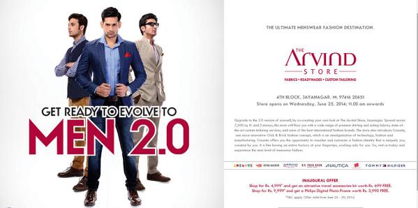 The Arvind Store launches its biggest flagship store in #Jayanagar, #Bangalore. Do check out our inaugural offer :) http://t.co/FSCDNqNRh2