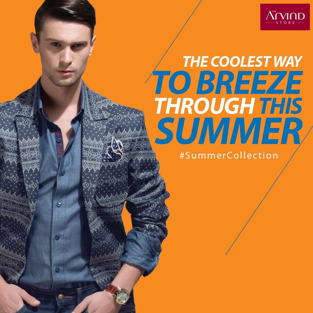 The Arvind Store Presenting a denim jacquard coat with shaped notch ...